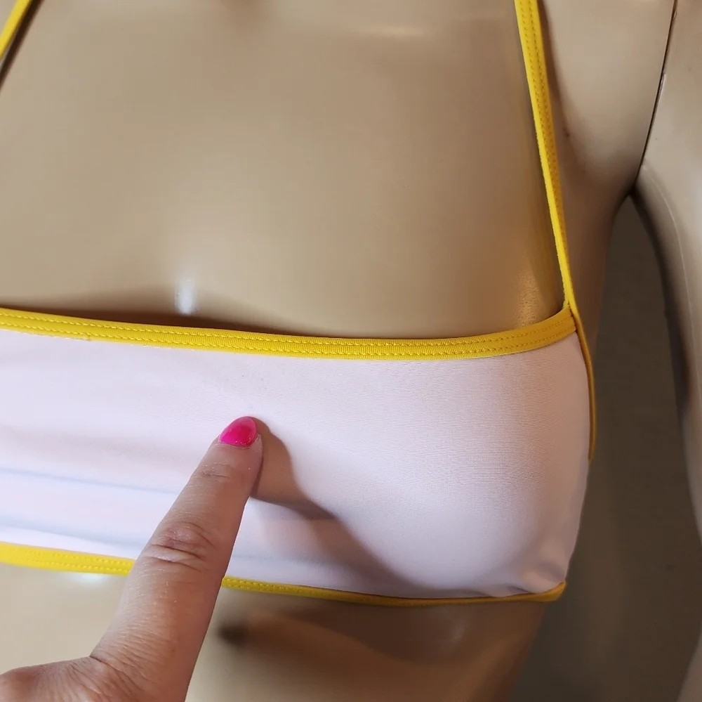 NWT Madewell x‎ OOKIOH Calabria Bandeau Bikini Top Pink Yellow Colorblock XS